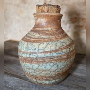 Vintage Raku Crackle Signed Hanson Boho Original Studio Pottery Stoneware